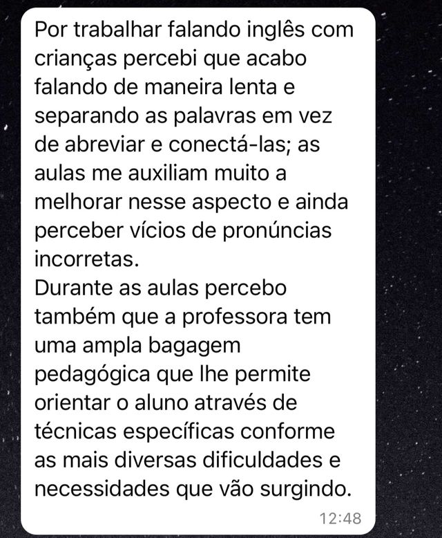Mensagem de um aluno da SpeakPro contando a evolução no inglês falado