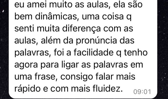 Mensagem de um aluno da SpeakPro contando a evolução no inglês falado