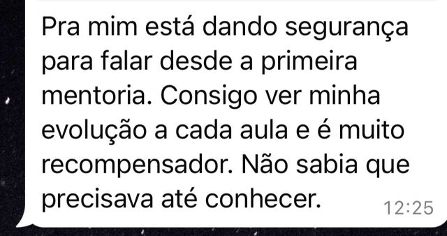 Mensagem de um aluno da SpeakPro contando a evolução no inglês falado